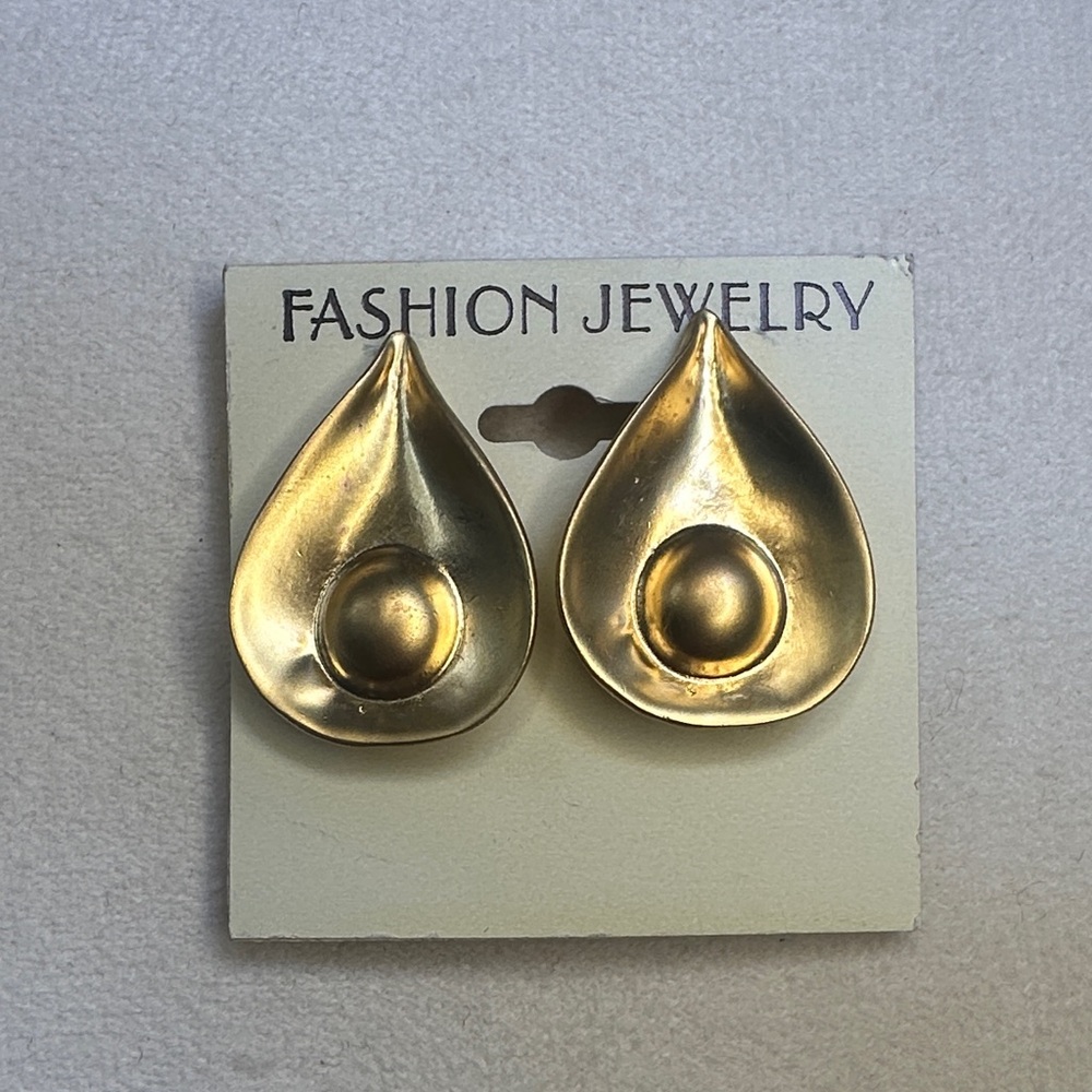1980-1990s Vintage (Gold-plated) Shiny Gold Teardrop Dome Clip-On Earrings